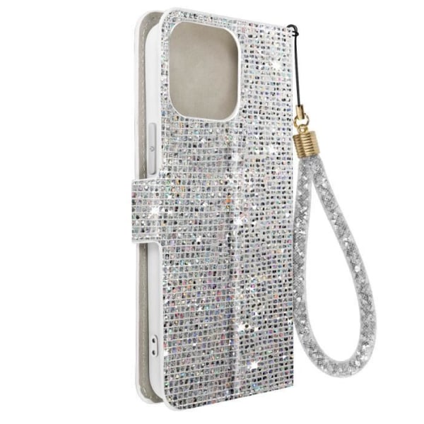 iPhone 15 Pro Max Fodral Glitter Disco Plånboksställ Video Silver