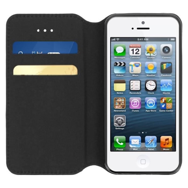 iPhone SE, 5S, 5 Wallet Folio Suojakuori - Musta magneettinen läppä