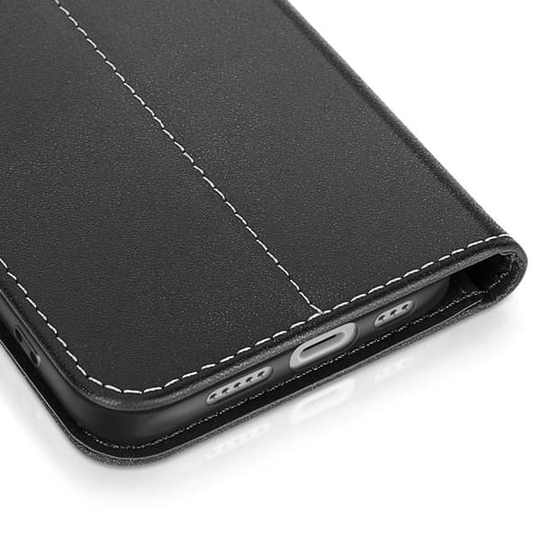 Premium Läder Plånboksfodral för iPhone 16 med Ställfunktion Svart Svart