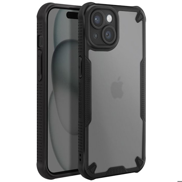 Skræm beskyttende cover til iPhone 15 med forstærkede hjørner, bagside mat anti-fingeraftryk sort Svart