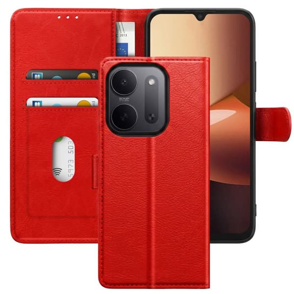Plånboksfodral för Redmi 17C Chesterfield med Videostöd Funktion Röd Röd