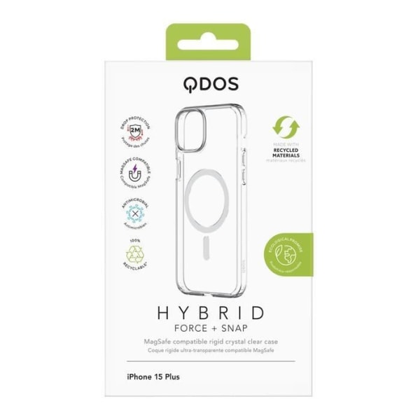 iPhone 15 Plus-fodral Hybrid Force med Snap MagSafe QDOS-kompatibel klar Transparent