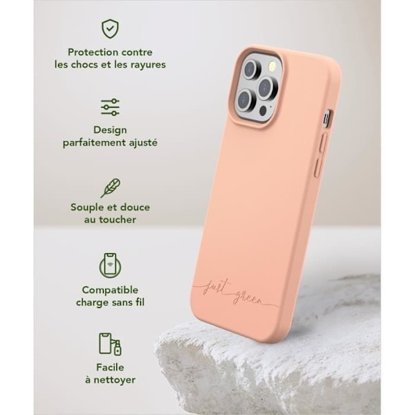 Coque - JUST GREEN - iPhone 13 Pro - Fleksibel - Grainet - Biologisk nedbrydelig Bare Grøn