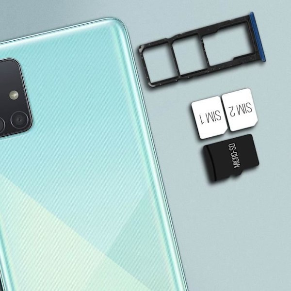 Korttilokero - Samsung - Galaxy A51 - 2x Nano SIM - Micro SD - Sininen Blå