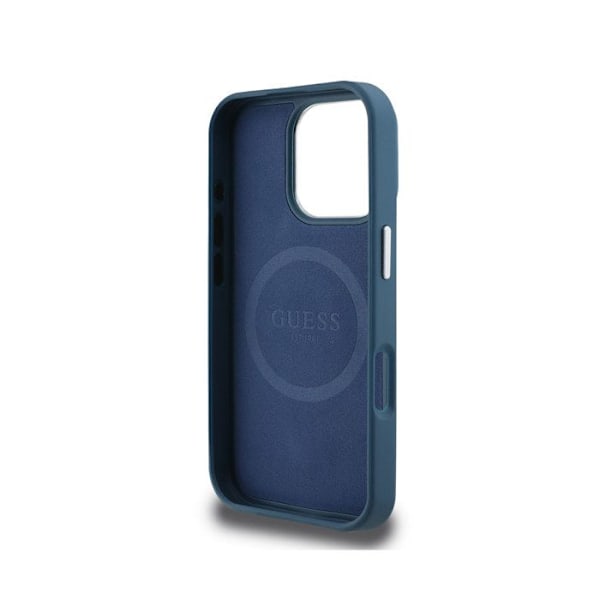 iPhone 16 Pro - Raskinapaina texture ja sininen Guess kolmio-logo Blå
