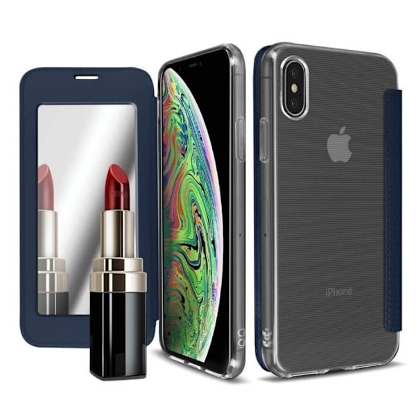 iPhone XS Max Fodral - AVIZAR - Hård Folio - Ultratunn - Integrerad spegel - Midnattsblå Midnattsblå