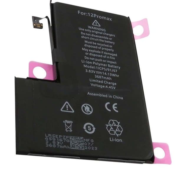 Batteri - AVIZAR - iPhone 12 Pro Max - Li-polymer 3.83V - 3687mAh - Sort Svart