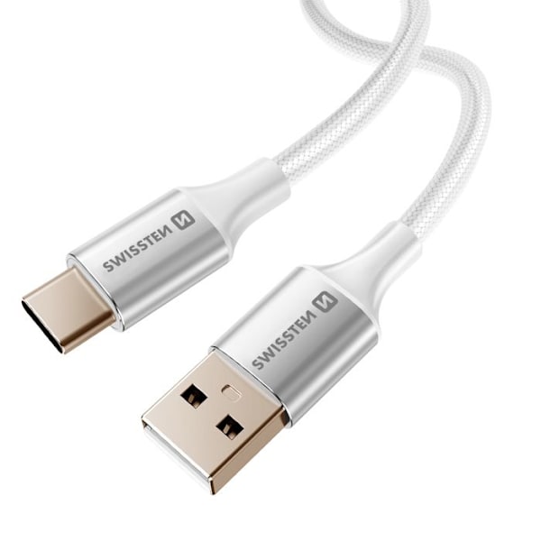 USB-kabel till USB-C Med Flätad Design Anti-knut Swissten Vit Vit