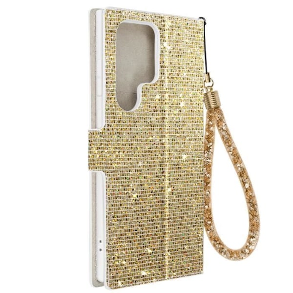 Etui til Samsung S23 Ultra Glitter Disco Wallet Video Support Guld - AVIZAR - Hard - Gul Gul