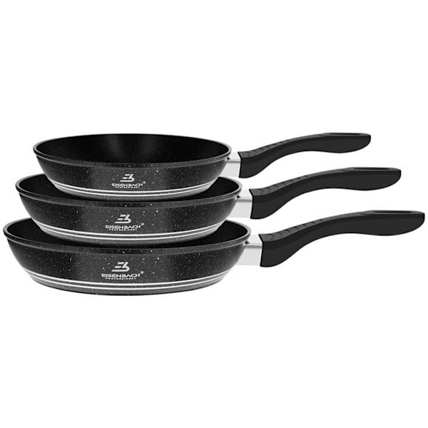 Set med 3 stekpannor - Eisenbach - Non-stick stenbeläggning - Svart 20 cm, 24 cm, 28 cm