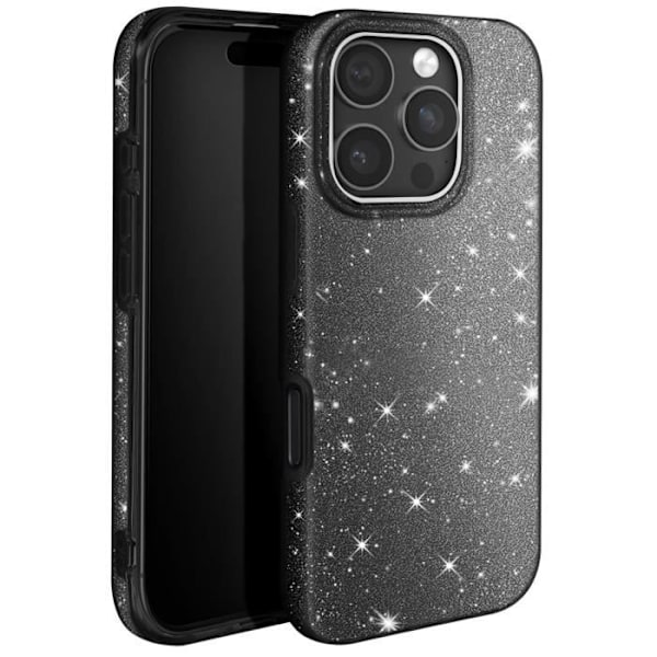 IPhone 16 Pro:n musta kimalteleva iskunkestävä kuori Svart