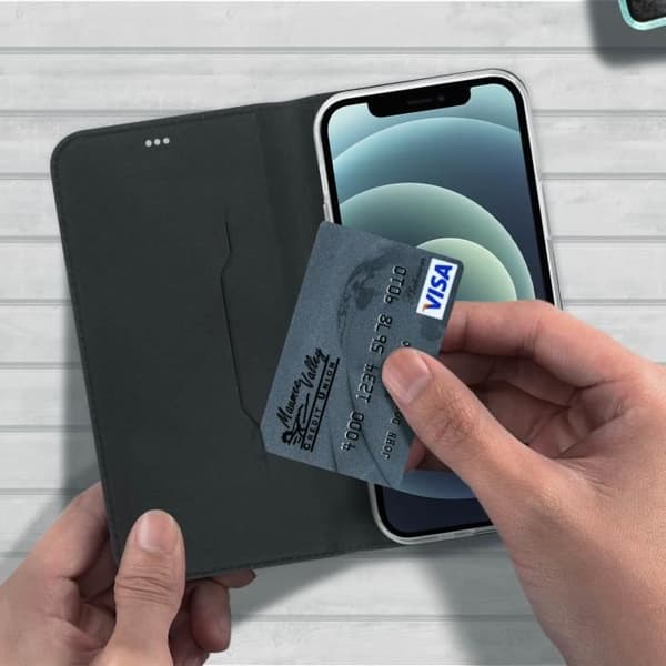 Housse iPhone 12 Mini - AKASHI - Porte-kort, Videostander - Sort Svart