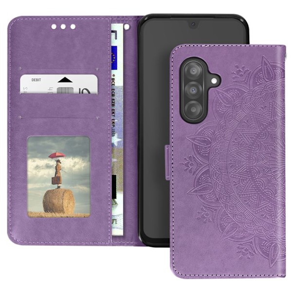 Mandala Kukka Kotelo Samsung Galaxy A26 Lompakko Rannekkeella Violetti Lila