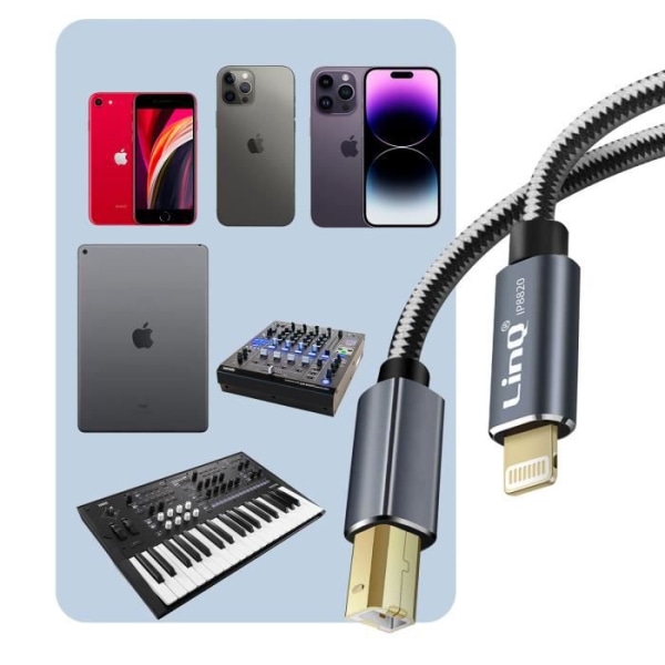 LinQ USB Type B Flettet Nylon iPad og iPhone Printerkabel 1,5m