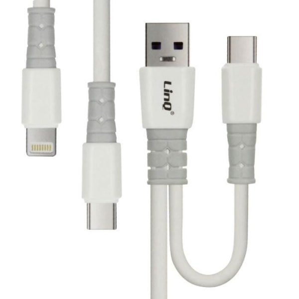 USB-A/USB-C til USB-C og Lightning Strømforsyningskabel 60W 1,2 meter LinQ