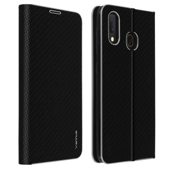 Cover til Samsung Galaxy A20e Case Kortholder Video Support Carbon Effect Sort Svart