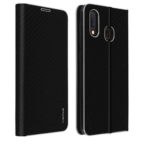 Skal för Samsung Galaxy A20e Fodral Korthållare Videostöd Carbon Effect Svart Svart