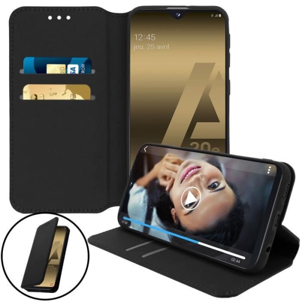 Hus til Samsung Galaxy A20e - AVIZAR - Folio Etui - Eco-læder - Video Støttefunktion - Sort Svart