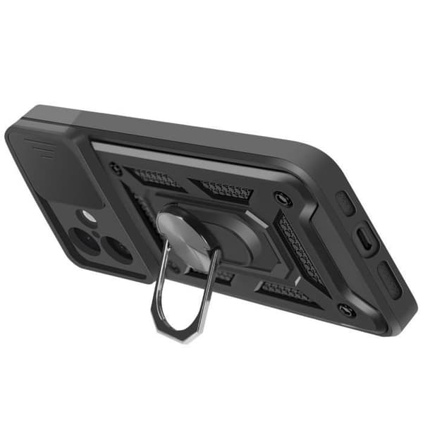 Coque til iPhone 16 Plus - Mayaxess - Sort - Stødabsorberende - Skydelåg til kamera - Støtte ring Svart