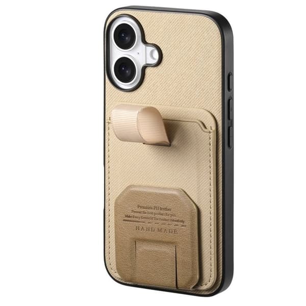iPhone 17 Fodral med Tyg Effekt och Stöd samt Kortfack Kaki Grön