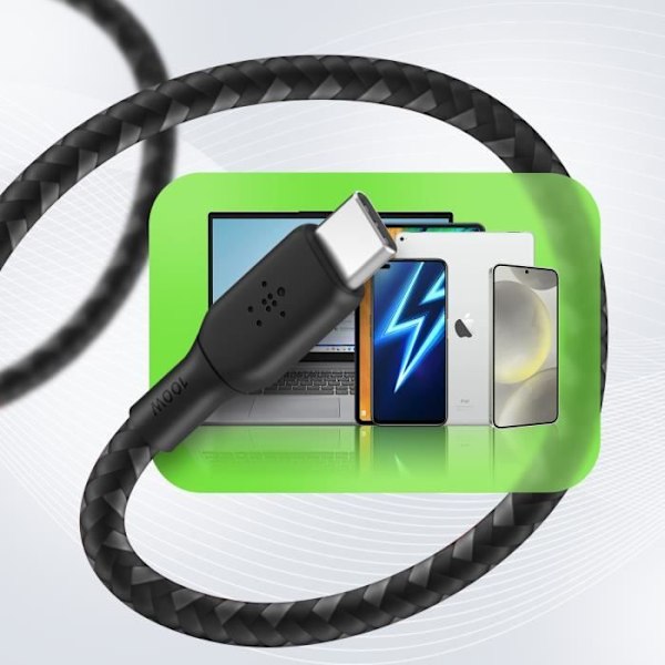 Belkin Sort 100W Ultrahurtigt nylonflettet USB-C-kabel 3 meter Svart