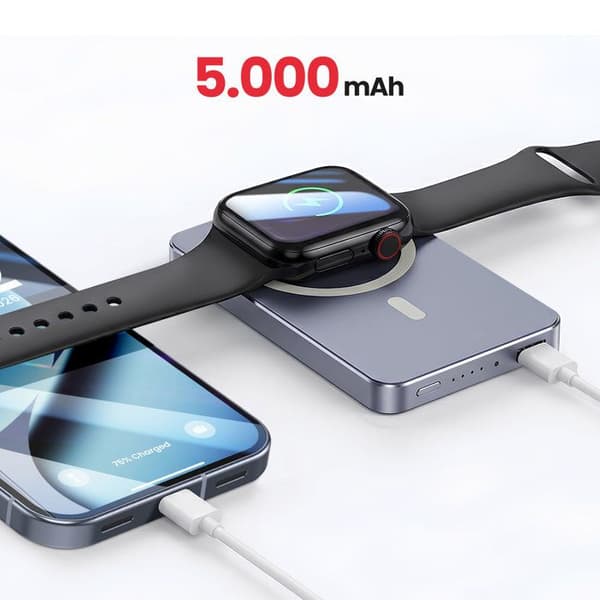PowerBank MagSafe Slim Qi2 15W 5000mAh USB-C PD 20W - Swissten Harmaa Grå