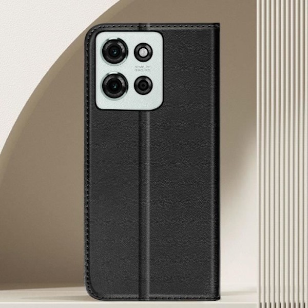Motorola Moto G75 Etui Klap Portefeuille Magnetisk Støtte Sort Svart