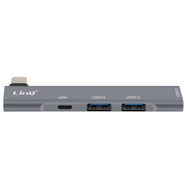 4 i 1 USB C Hub med 60 W USB C opladning og 3 USB 3.0 og 2.0 porte LinQ Silver