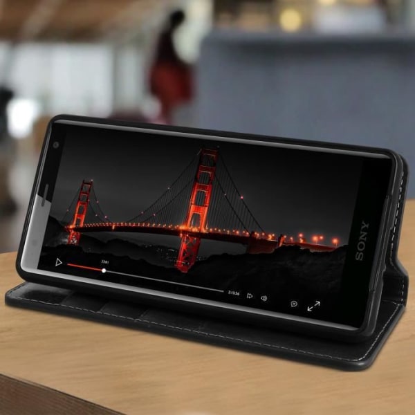 Etui - AVIZAR - Sony Xperia XZ2 - Ægte læder - Standfunktion - Sort svart