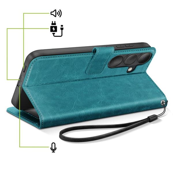 Plånboksfodral för Galaxy S26 Plus med handledsrem och ställfunktion Mayaxess Turkos Blå
