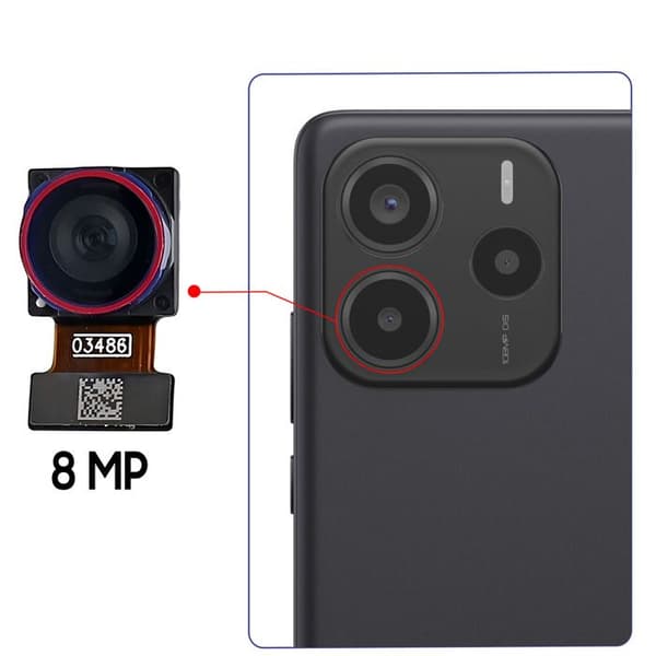 Ultra Vidvinkel Kamera til Xiaomi Redmi Note 14 5G 8MP Sort