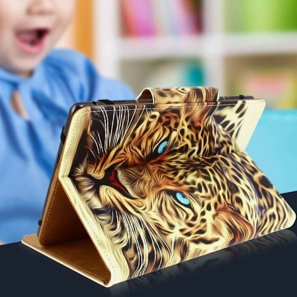 Tablet Fodral - Ej specificerat - 7/8 tum - Ekologisk läder - Leopardmönster - Gul Gul