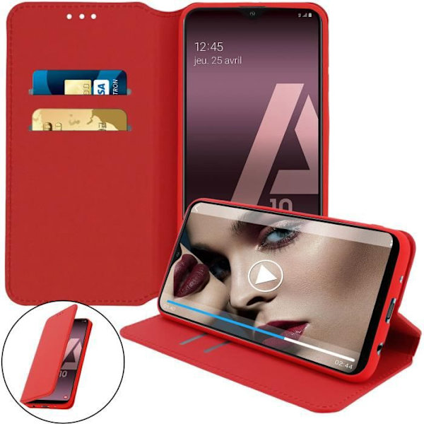 Cover til Samsung Galaxy A10 Folio Cover Video Support Funktion Rød Röd