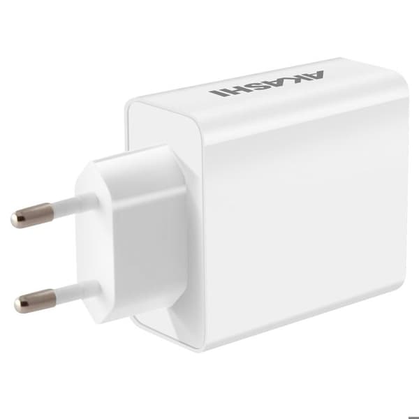 Nätadapter - Akashi - 25W - 4 USB-portar - Snabbladdning - Kompakt design Vit