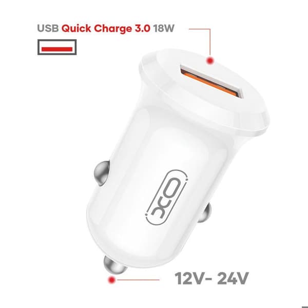 Bil Laddare Cigarette USB 2A Snabbladdning 18W XO Vit Vit