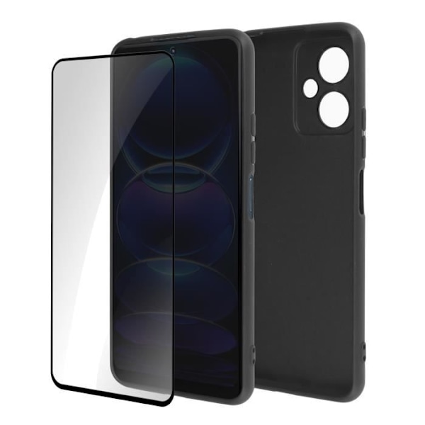 Etui til Xiaomi Redmi Note 12 - AVIZAR - Sort blød silikone og sort hærdet glas