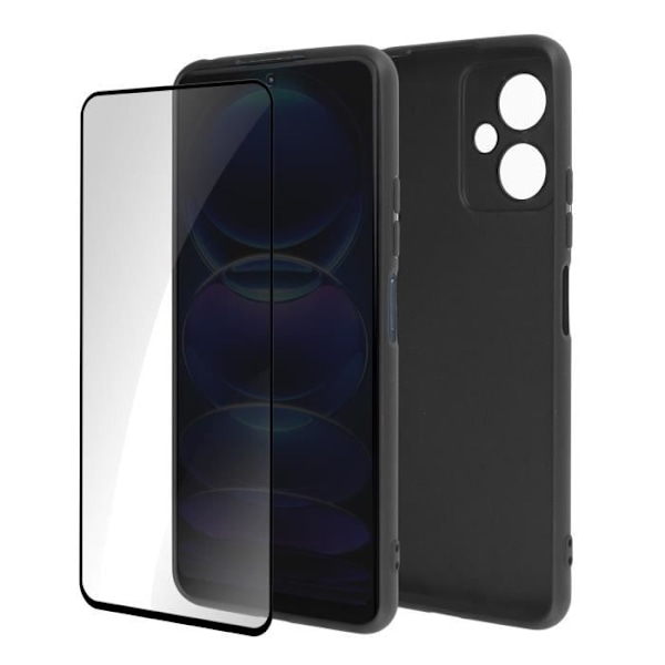 Fodral till Xiaomi Redmi Note 12 - AVIZAR - Svart mjukt silikon och svart härdat glas