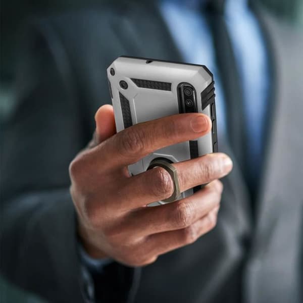 Coque - AVIZAR - Galaxy A70 - Stötabsorberande - Magnetring - Videostativ Silvergrå