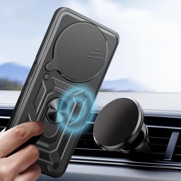 Coque - Xiaomi Redmi Note 14 Pro/Pro Plus - Stødabsorberende - Bi-materiale - Magnetisk støtte Svart