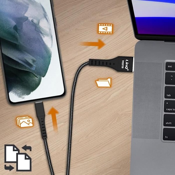 USB til USB-C-kabel 5A 20W Hurtigopladning Nylonflettet Anti-Tangle LinQ Sort