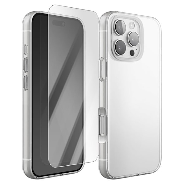 Skyddspaket för iPhone 16 Pro Max Fodral i TPU Mjuk och 7H Glas Moxie Transparent Vit