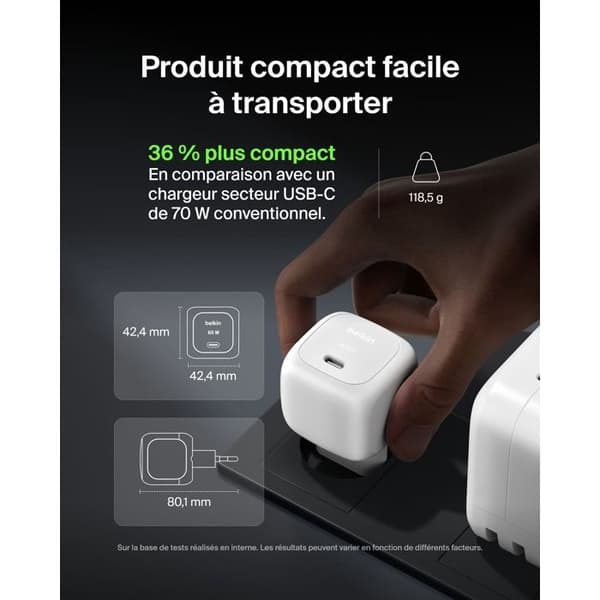 Nätadapter - BELKIN - 65W USB-C - Power Delivery (PD) - PPS - Kompakt vit Vit