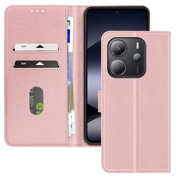 Etui til Xiaomi Redmi Note 14 4G Klap Wallet og Video Stativ Rose Champagne Rosa