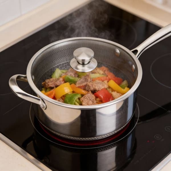 Casserole 24 cm - CHEFFINGER - Non-stick - Rustfrit stål 18/10 - Glaslåg - Induktionskompatibel Grå