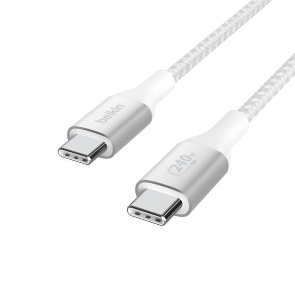 Belkin 240W USB-C till USB-C-kabel - Förstärkt (vit) - 2m - 2m flätad jacka Laddnings- och synkroniseringskabel USB-C