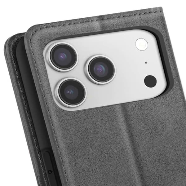 Lompakkoasio - AVIZAR - iPhone 17 Pro Max - Harmaa keinonahka - Tukeva toiminto - Korttipaikat Grå
