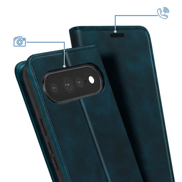 Lompakkoasu Google Pixel 11 / 11 Pro Samettiefektillä, Yönsininen Tuki Blå