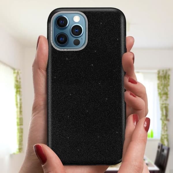 Beskyttende cover - AVIZAR - iPhone 12 / 12 Pro - Semi-stift silikone - Glitrende design - Sort Svart
