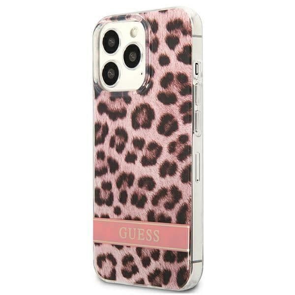 Guess Leopard Electro Stripe - Kuori iPhone 13 Pro:lle (Vaaleanpunainen) - 3666339047504