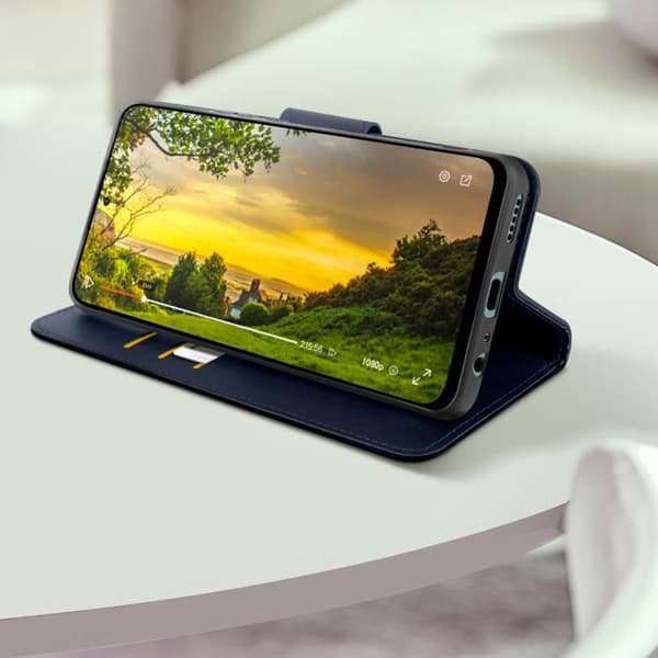 Taske til Honor 90 Smart - AVIZAR - Flip Wallet Support-håndledsrem - Midnatsblå Blå